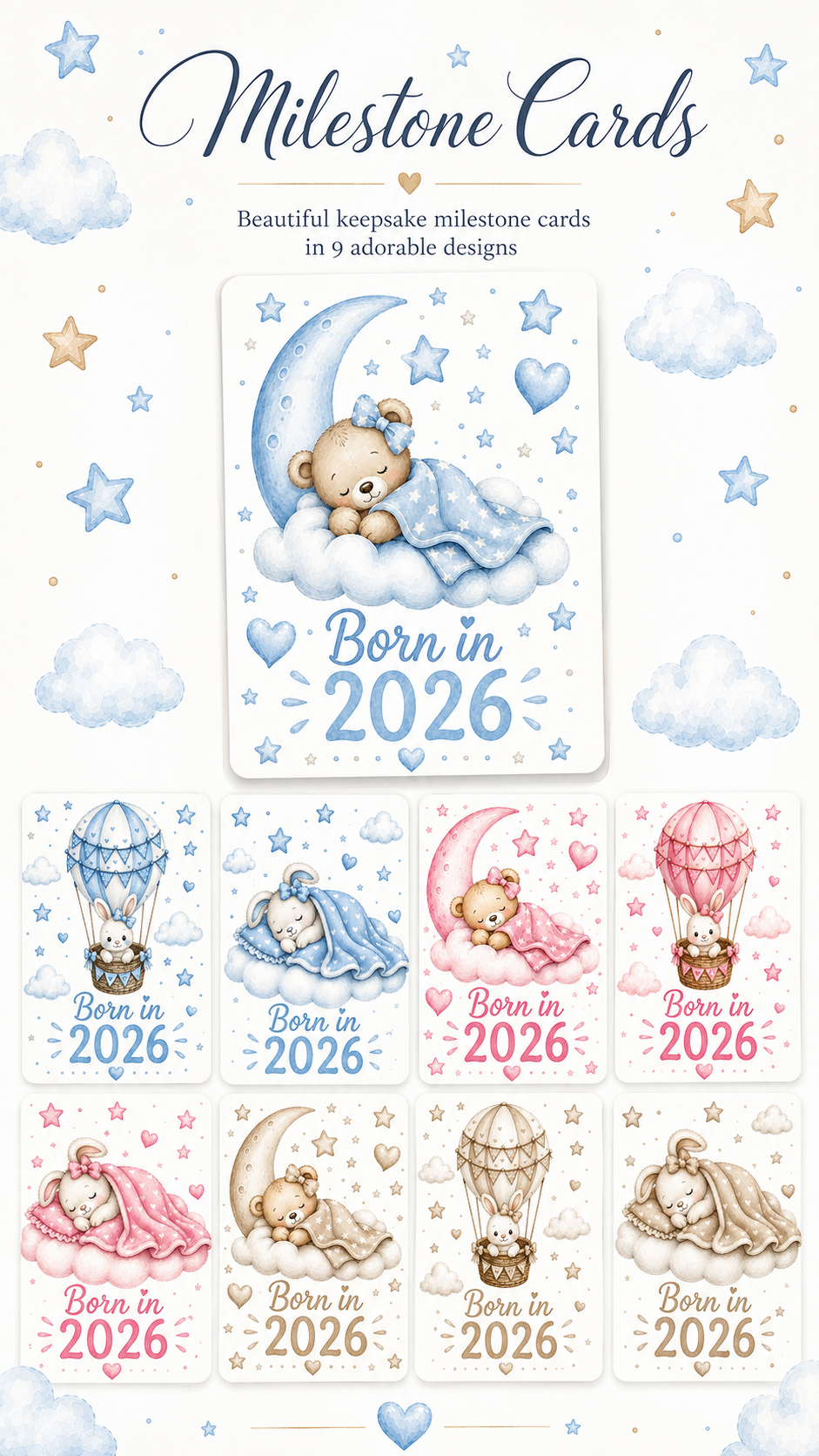 Born in 2026 Milestone Cards | Custom Keepsake Gift - Big Sals