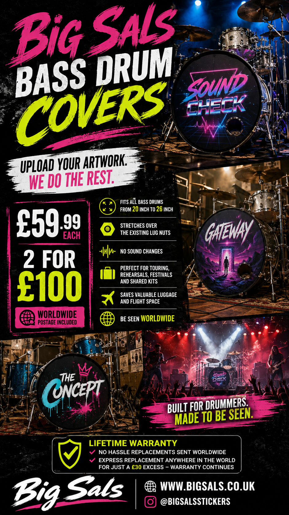 Custom Printed Bass Drum Cover – Personalised Stretch-Fit Cover for Live Shows & Touring | Big Sals