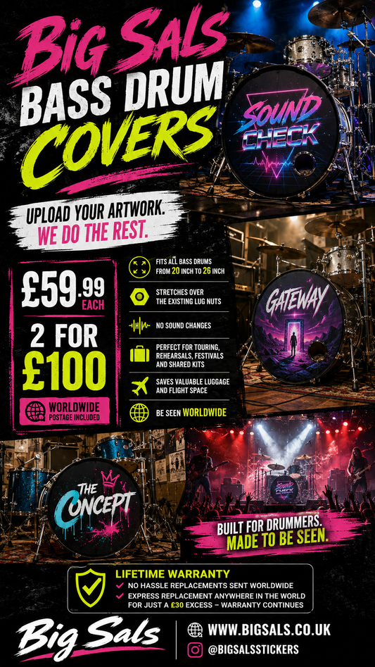 Custom Printed Bass Drum Cover – Personalised Stretch-Fit Cover for Live Shows & Touring | Big Sals