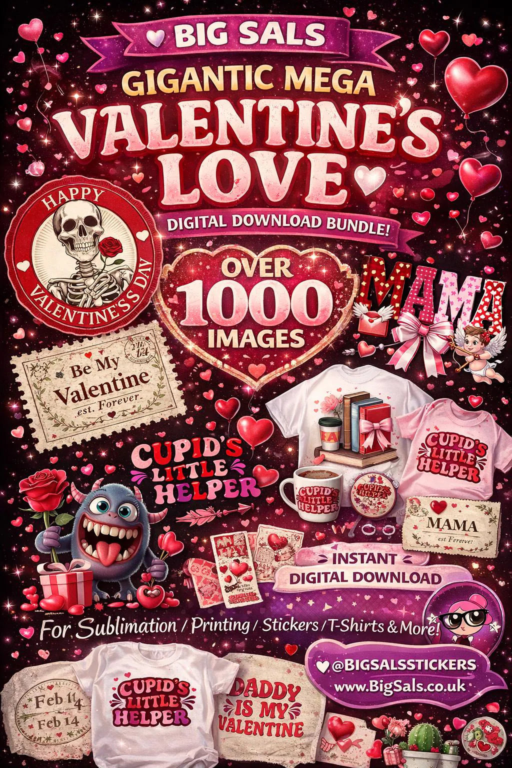 1000+ Valentine’s Design Bundle – Sublimation, Stickers, Tumblers & Apparel (Instant Digital Download)