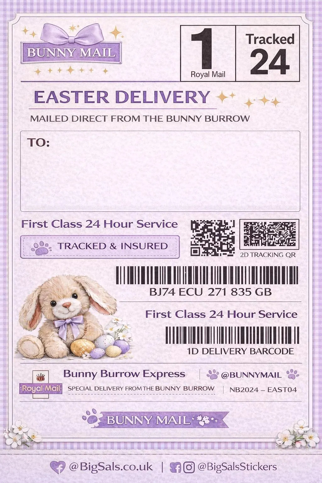 Special Delivery Easter Stickers – Tracked 24 Bunny Labels (Printed Pastel Sheets) 4x6 Inch