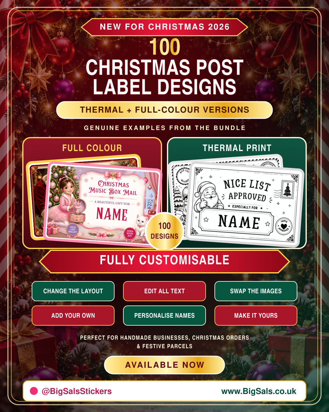100 Christmas Post Label Designs | Editable Digital Download