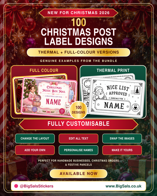 100 Christmas Post Label Designs | Editable Digital Download