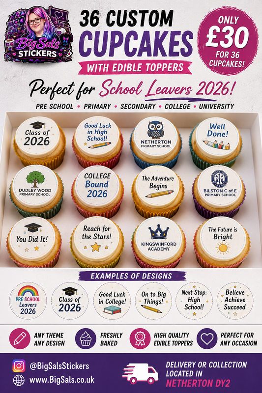 School Leavers Cupcake Bundle (36 Cupcakes With Custom Toppers)