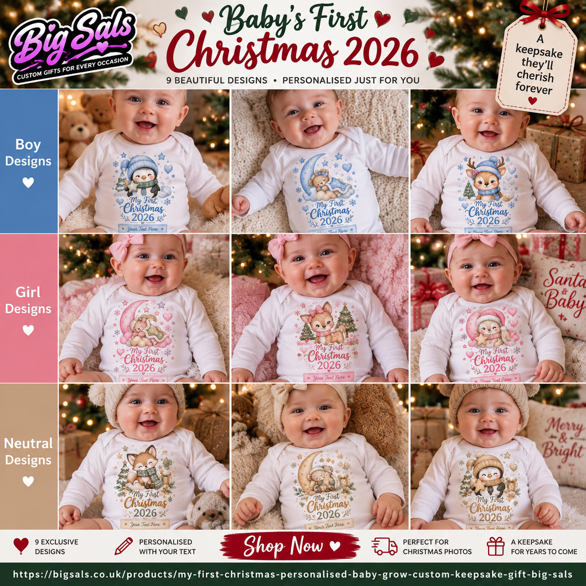 Baby's First Christmas 2026 Personalised Baby Grow | Big Sals