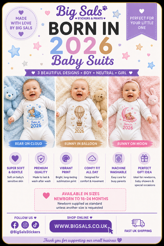 Born in 2026 Personalised Baby Grow | Custom Keepsake Gift - Big Sals