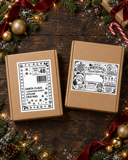100 Christmas Post Label Designs | Editable Digital Download