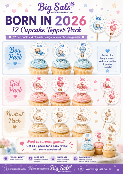 Born in 2026 Personalised Cupcake Toppers | Custom Keepsake Gift - Big Sals