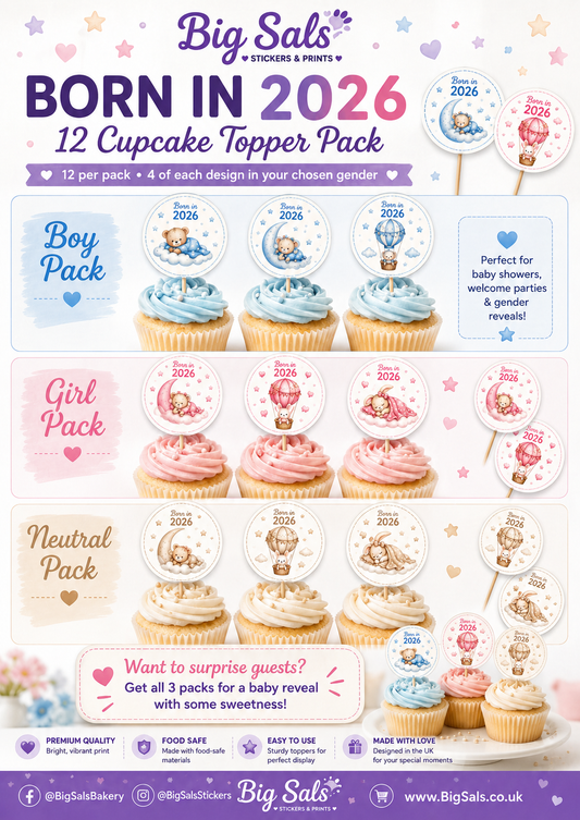 Born in 2026 Personalised Cupcake Toppers | Custom Keepsake Gift - Big Sals