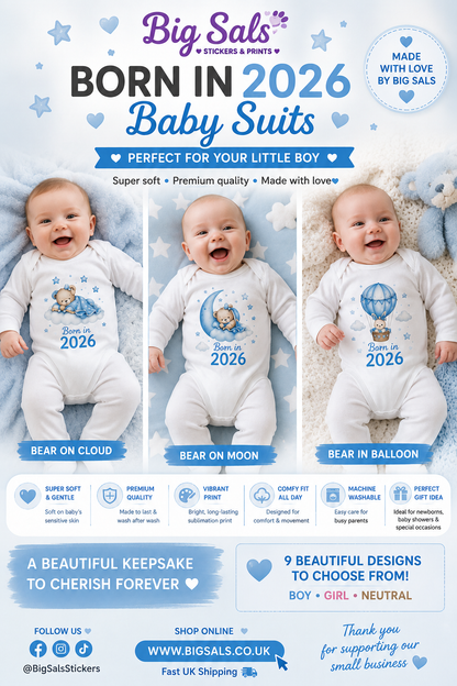 Born in 2026 Personalised Baby Grow | Custom Keepsake Gift - Big Sals