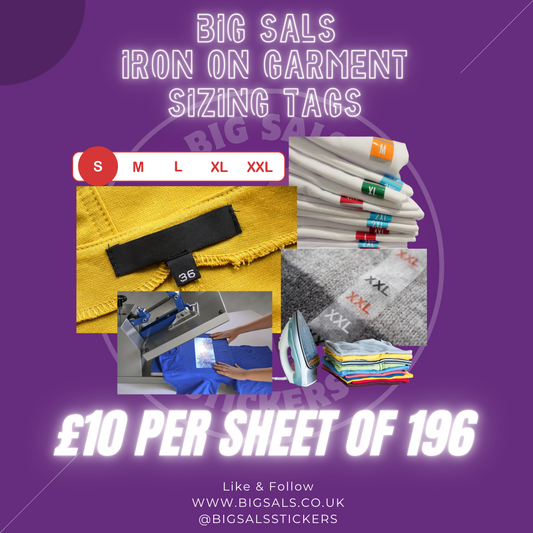 Big Sals Iron-On Garment Sizing Tags