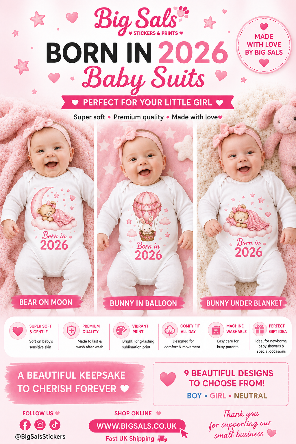 Born in 2026 Personalised Baby Grow | Custom Keepsake Gift - Big Sals