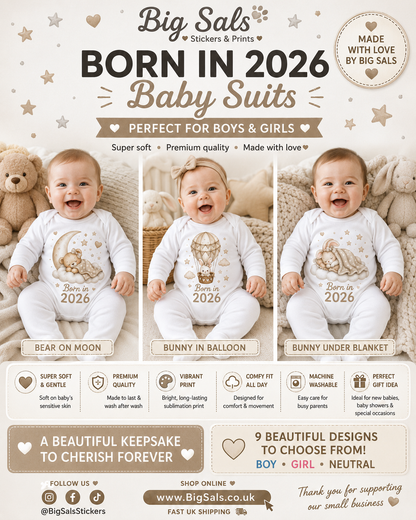 Born in 2026 Personalised Baby Grow | Custom Keepsake Gift - Big Sals