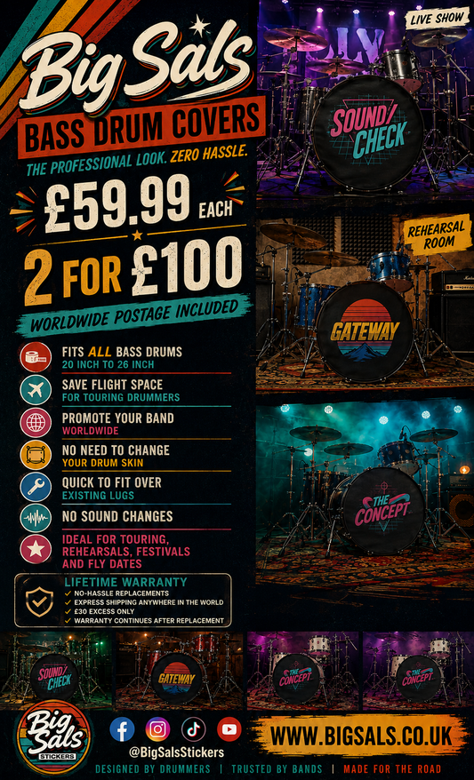 Big Sals Custom Printed Bass Drum Cover – £59.99 each, 2 for £100, worldwide postage included