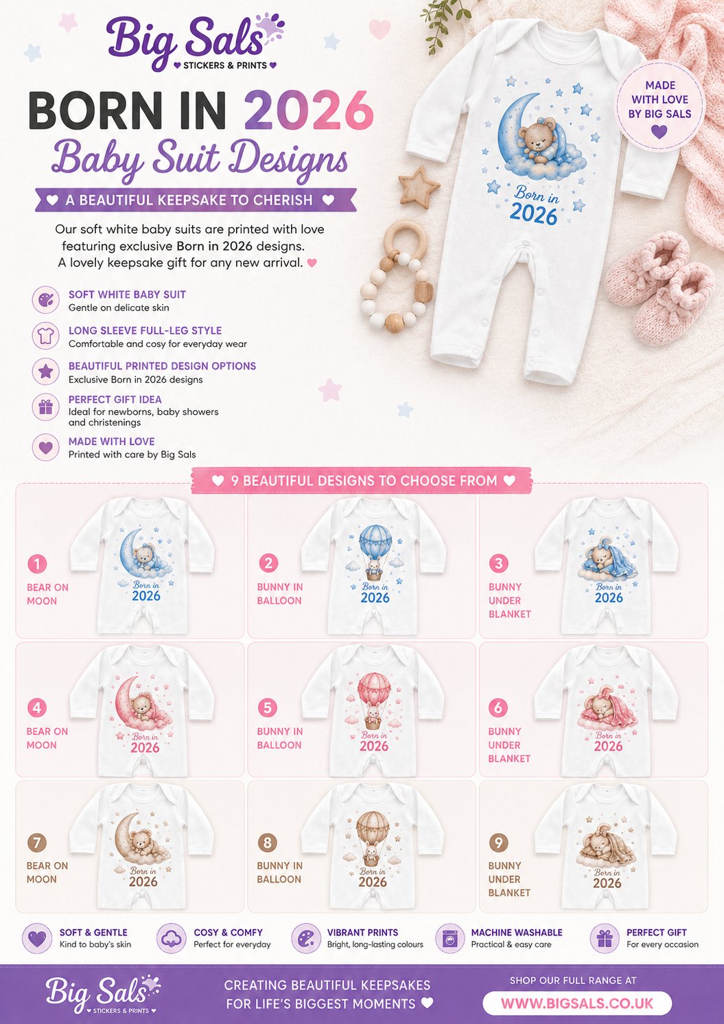 Born in 2026 Personalised Baby Grow | Custom Keepsake Gift - Big Sals