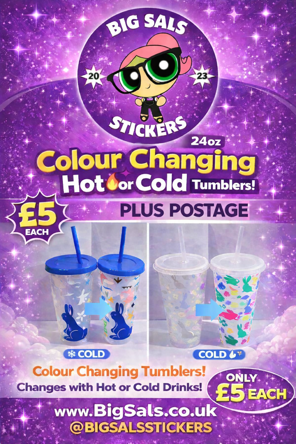 Bunny Easter Tumbler | 24oz Colour Changing Tumbler Cup – Hot & Cold Reactive Reusable Drink Cup