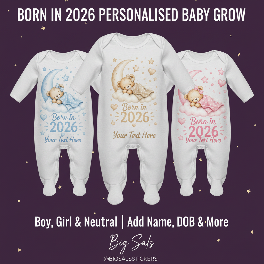 Born in 2026 Baby Grow - Main Promo with Your Text Here