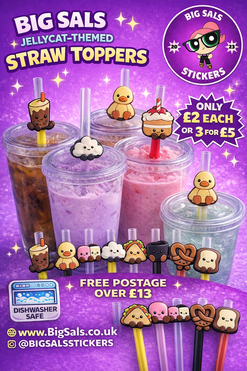 Jellycat-Style Straw Toppers | Cute Reusable Drink Straw Covers | Dishwasher Safe