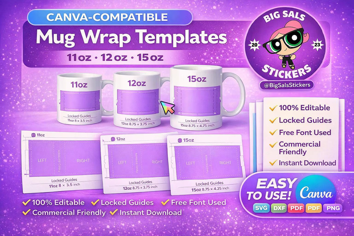 11oz, 12oz & 15oz Mug Templates – Multi-Format Print & Design Files (Digital Download)