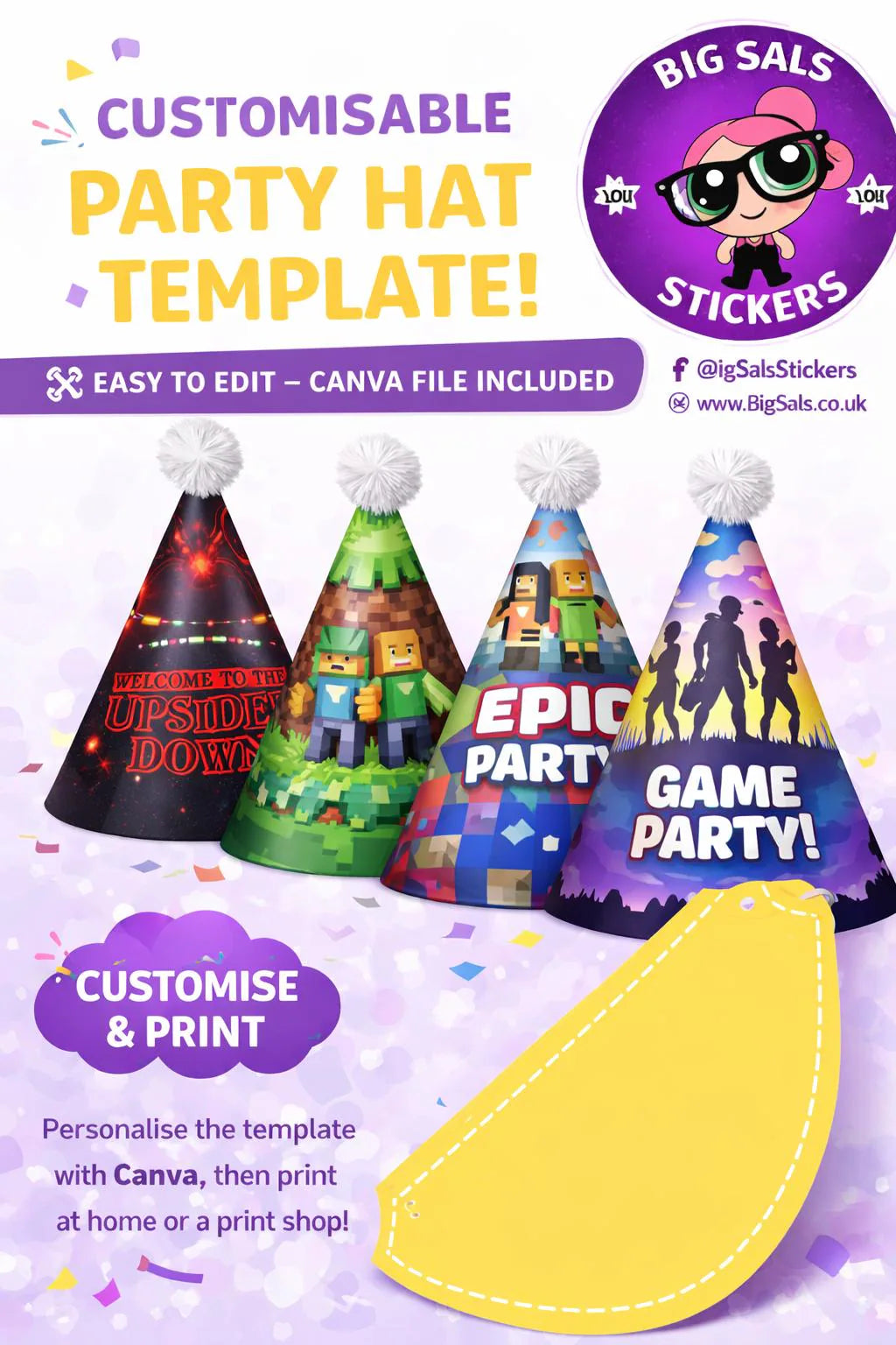 Customisable Party Hat Template – Editable Canva Party Hat Design (Instant Digital Download)