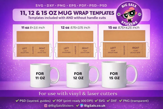 11oz, 12oz & 15oz Mug Templates – Multi-Format Print & Design Files (Digital Download)