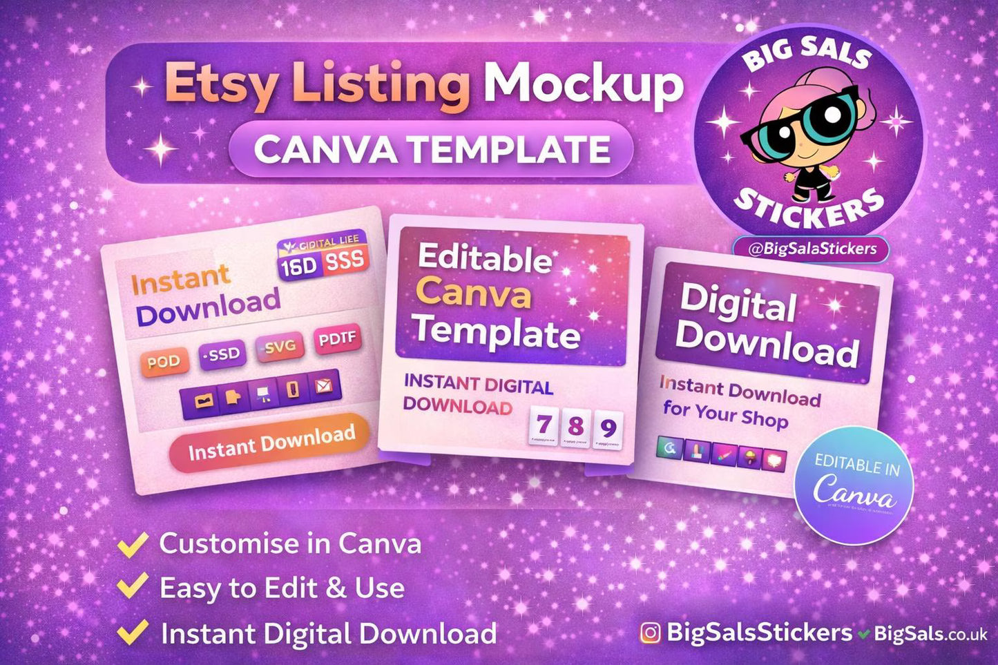 Editable Etsy Listing Mockup Template – Canva Digital Product Mockups (Instant Download)