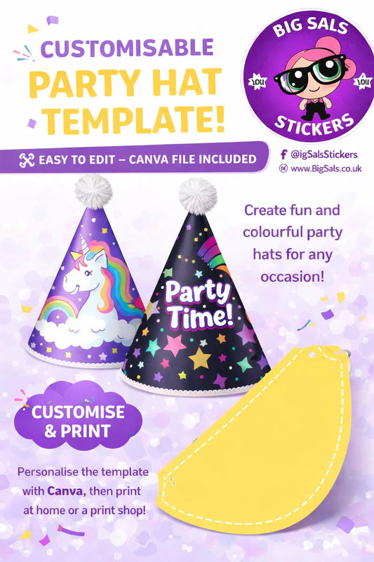 Customisable Party Hat Template – Editable Canva Party Hat Design (Instant Digital Download)
