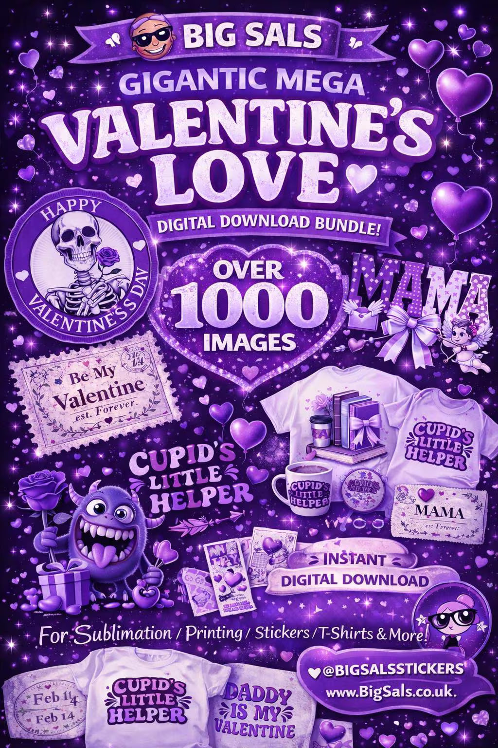 1000+ Valentine’s Design Bundle – Sublimation, Stickers, Tumblers & Apparel (Instant Digital Download)