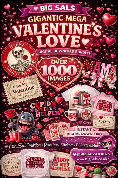 1000+ Valentine’s Design Bundle – Sublimation, Stickers, Tumblers & Apparel (Instant Digital Download)