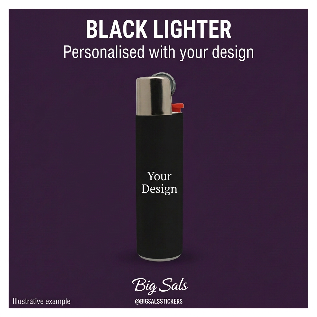 Illustrative black lighter with Your Design sample personalisation.