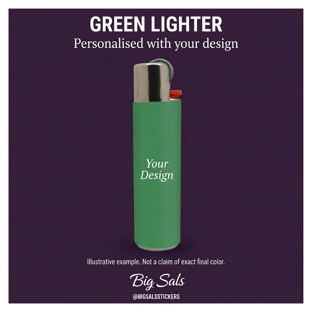Illustrative green lighter with Your Design sample personalisation.
