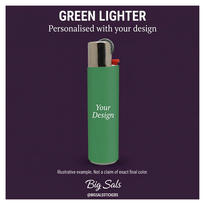 Illustrative green lighter with Your Design sample personalisation.