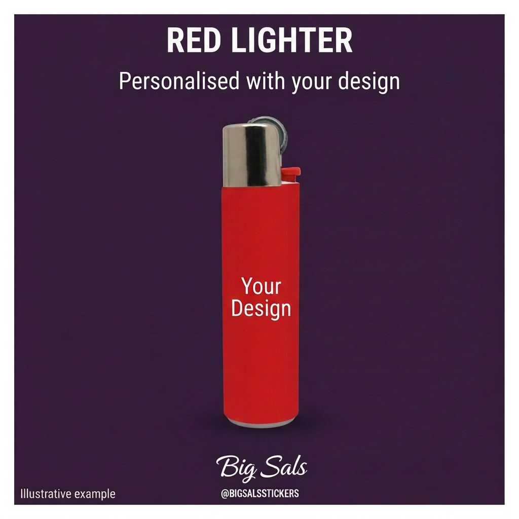 Illustrative red lighter with Your Design sample personalisation.