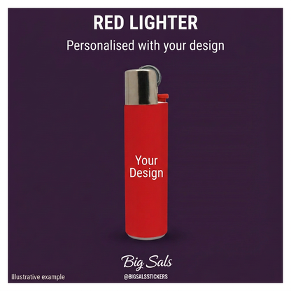 Illustrative red lighter with Your Design sample personalisation.