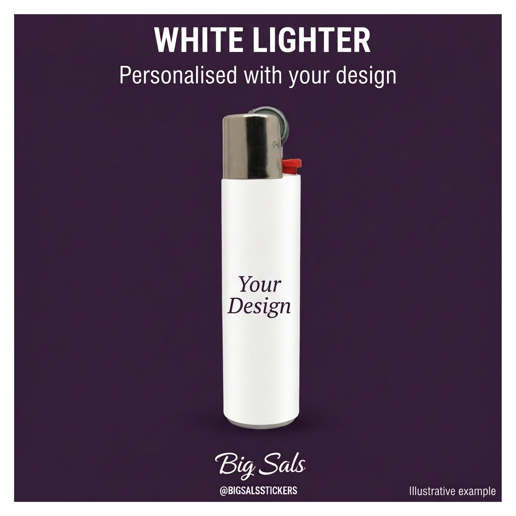 Illustrative white lighter with Your Design sample personalisation.
