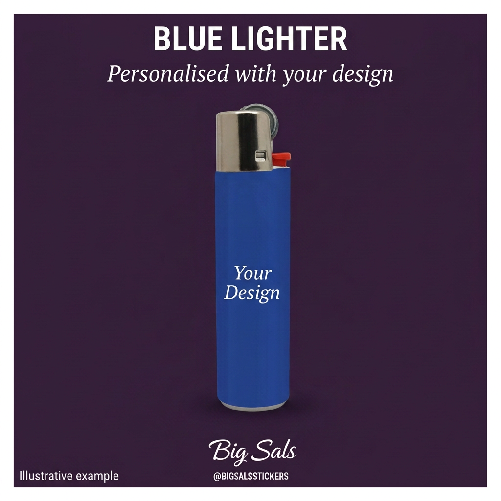 Illustrative blue lighter with Your Design sample personalisation.