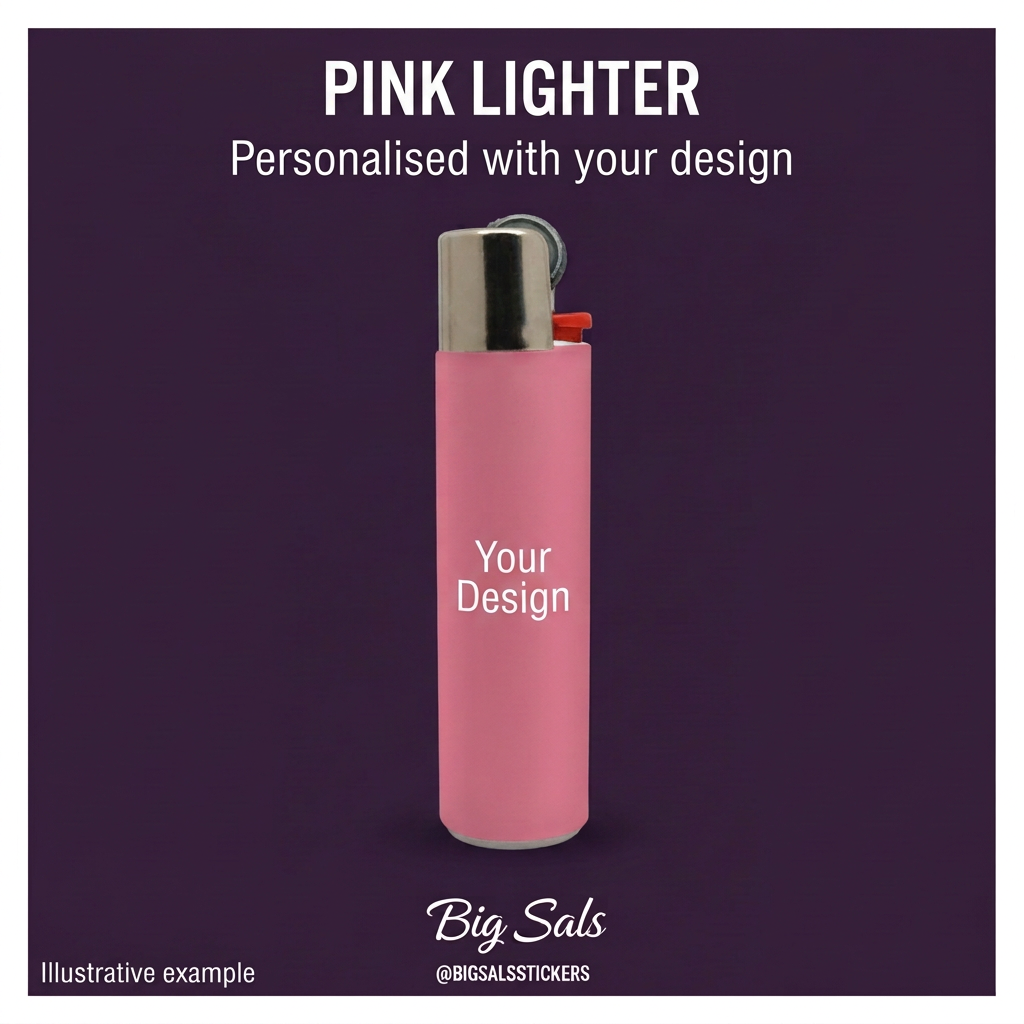 Illustrative pink lighter with Your Design sample personalisation.