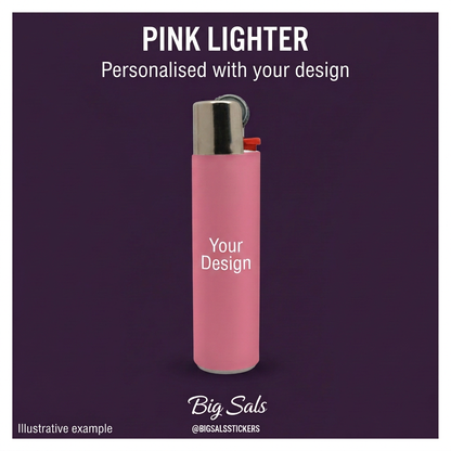 Illustrative pink lighter with Your Design sample personalisation.